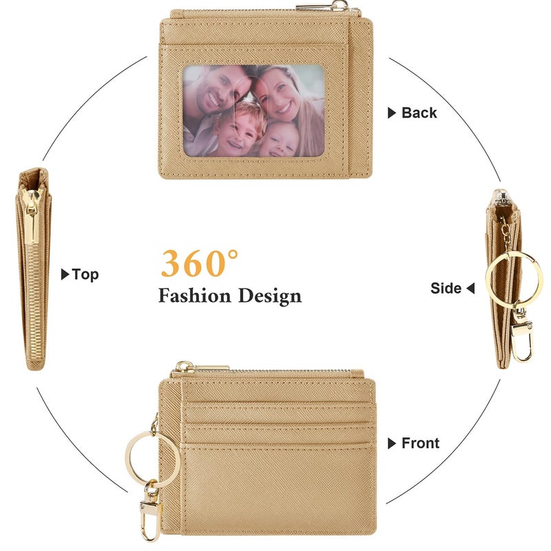 Sodsay Card Case Slim Front Pocket Wallet for Women Credit Card Holder with Keychain(CH Champagne Gold) - Image 4